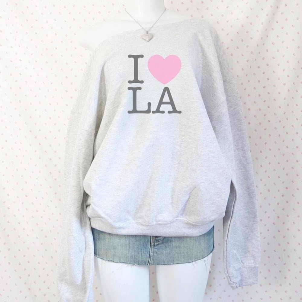 i heart la off shoulder sweatshirt y2k mcbling saint pink